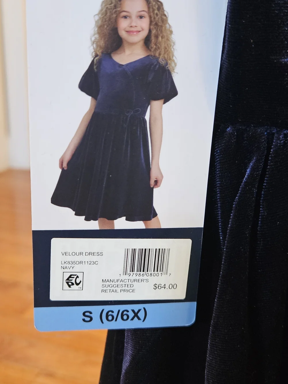 Lands' End Girls' Velvet Dark Blue Bow-Detail Dress